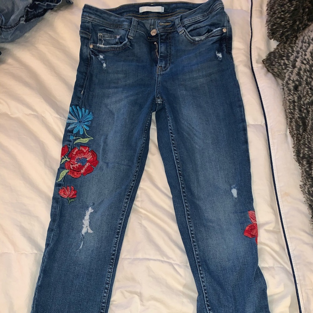 floral embroidered skinny jeans
